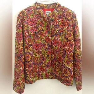Chico's Women Colorful Shacket Blazer Eyelet indie Boho Artsy Button Up  8-10